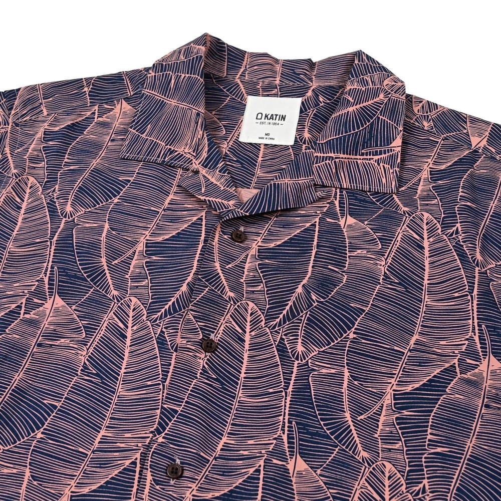 Katin Shirt‎ Men's M Geometric Leaves Print Button Up Shirt Short Sleeve Casual